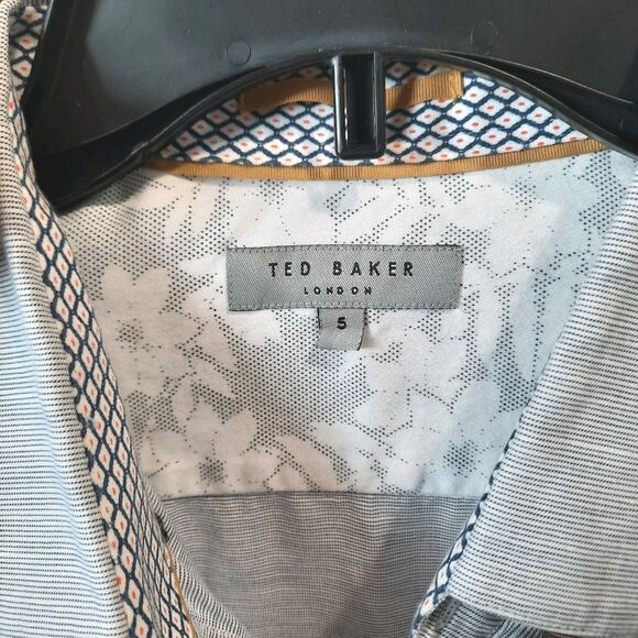 Ted Baker Light Blue Linen Blend Short Sleeve Button Down Shirt Sz 5 /US Size XL - Picture 4 of 6